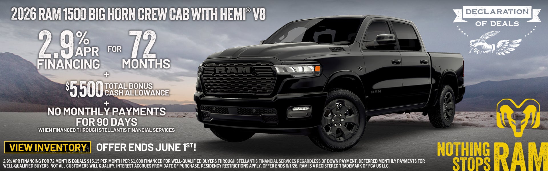 2026 RAM 1500 BIG HORN CREW CAB BONUS CASH, FINANCING OFFER