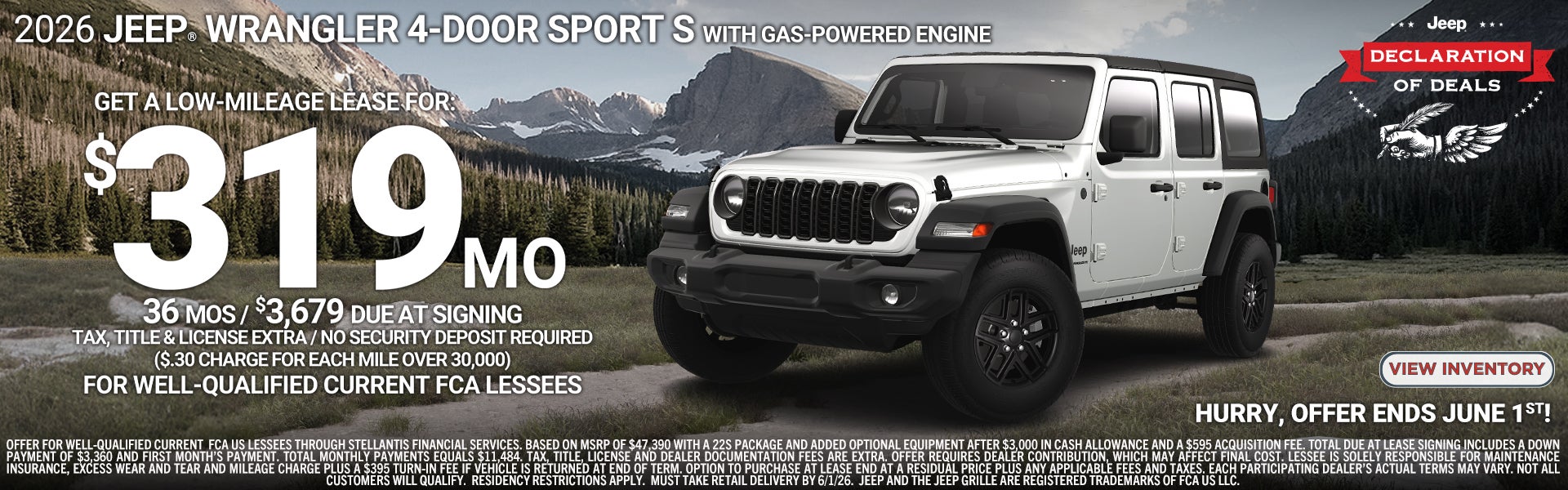 2026 JEEP WRANGLER 4-DOOR SPORT LEASE OFFER