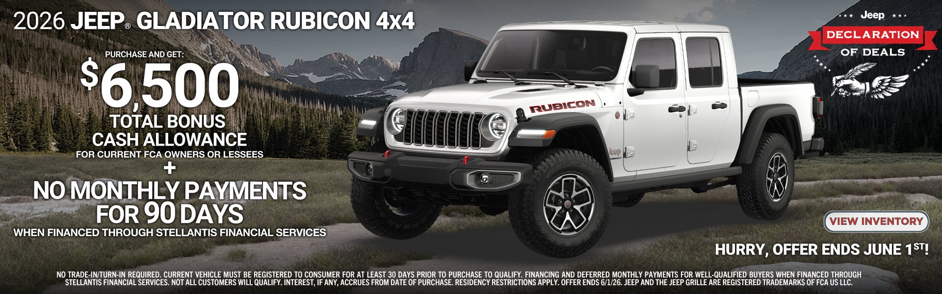 2026 JEEP GLADIATOR RUBICON BONUS CASH + NO PAYMENTS FOR 90 